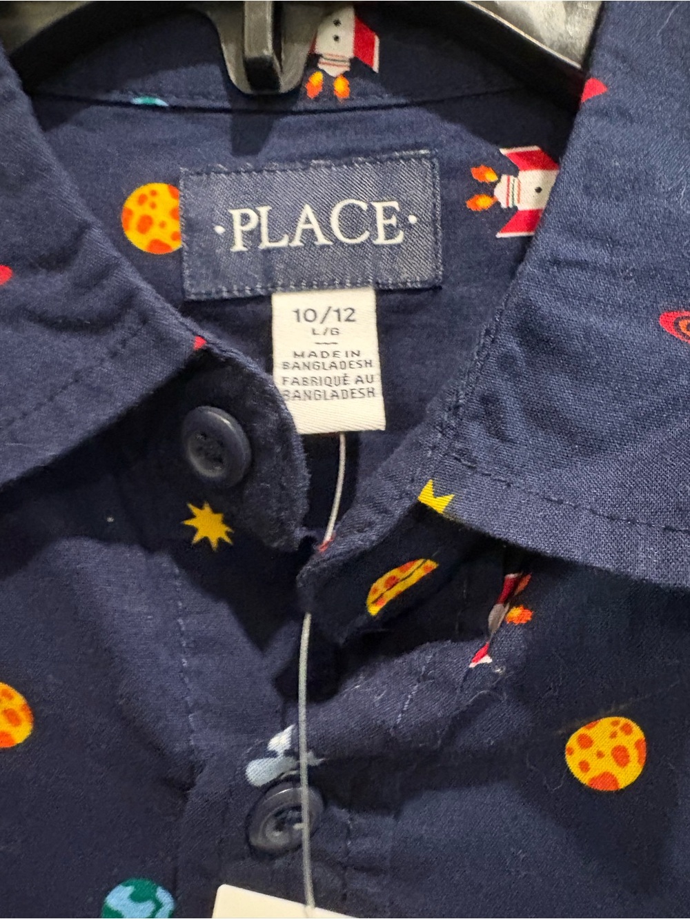 The Children's Place Navy Space Print Button-Down Shirt boys 10-12 - Picture 4 of 4
